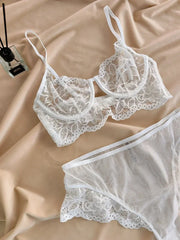 MOYISU White See-through Lace Big Breasts Small Bra Underwear Ultra Thin Set Sexy Pure Desire Underwear Underwear Underwear Set