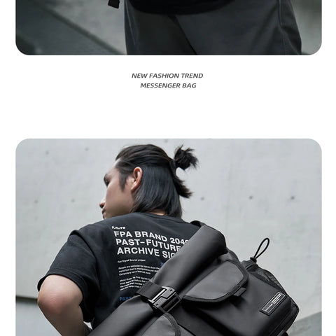 Fashion Casual Men Roll Top Shoulder Messenger Bag Large Size Outdoor Cycling Crossbody Side Bags Male Urban Trend Daypack