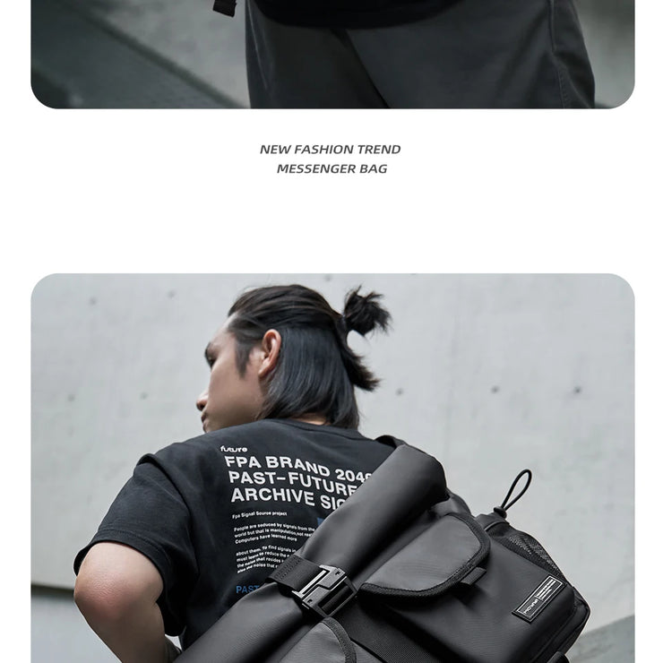 Fashion Casual Men Roll Top Shoulder Messenger Bag Large Size Outdoor Cycling Crossbody Side Bags Male Urban Trend Daypack