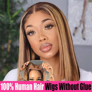 Straight Highlight Glueless Wigs Human Hair Ready To Wear 6X4 Lace Frontal Honey Blonde Short Bob Brazilian Human Hair Wig