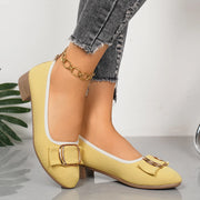 Women's shoes 2025 Soft Sole and Soft Surface Single Shoes Summer New Shallow Mouth Metal Buckle Non-slip Square Heel Shoes