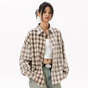 Women's Elegant Blouse Cotton Plaid Shirts Jackets Middle-aged Fashion Women's Clothing 2024 Sales Couples Shirts and Blouses