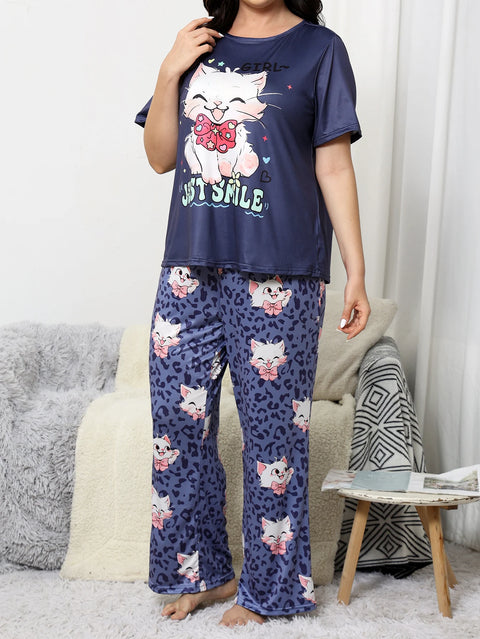 Milk silk sleepwear thin short sleeved long pants set  large size sleepwear  home sleepwear  cute style sleepwear