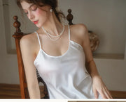 Sexy Sleepwear Women Solid Silk O-Neck Nightgown Soft Satin Lingerie Night Dress Sleeveless Sleepwear Female Clothes