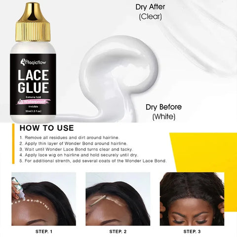 38ml/1.03fl.oz Waterproof Lace Wig Glue - Extremely Hold, Invisible, Quick Dry & Easy Removal - No Odor Hair Adhesive for Wigs