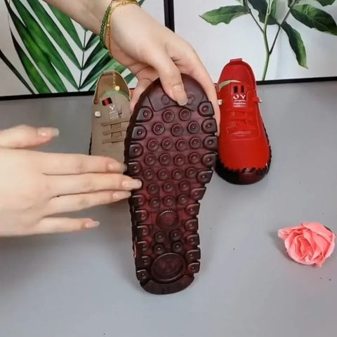 Women  Vintage Breathable Shoes Platform Loafers Lace Up Leather Hollow Slip-On New Fashion Casual Mom Shoe Zapatos Mujer 2024