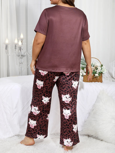 Milk silk sleepwear thin short sleeved long pants set  large size sleepwear  home sleepwear  cute style sleepwear