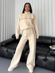 womens clothing 2 pieces set Casual Sports Suits Long Sleeved Half High Collar Cardigan Sweater Trouser Tracksuit Women Clothing