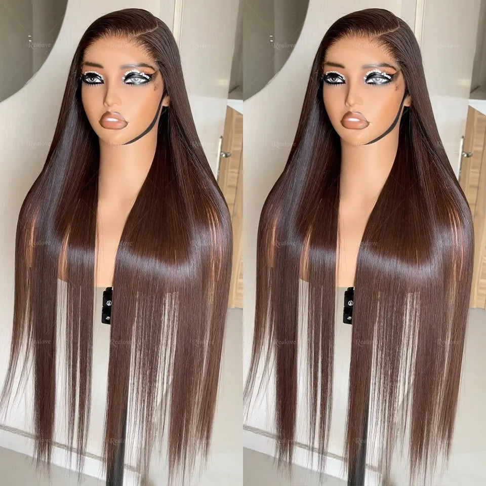 Affordable 13x6 Chocolate Brown Human Hair Wig 250% Straight HD Lace Frontal Wig Cheap Silky Straight Lace Front Wig For Summer