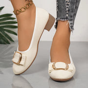 Women's shoes 2025 Soft Sole and Soft Surface Single Shoes Summer New Shallow Mouth Metal Buckle Non-slip Square Heel Shoes