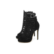 Women's Boots summer Fish mouth Open toe Hollow zipper Metal Decoration  High heel Women's shoe plus size 29-52 high11cm