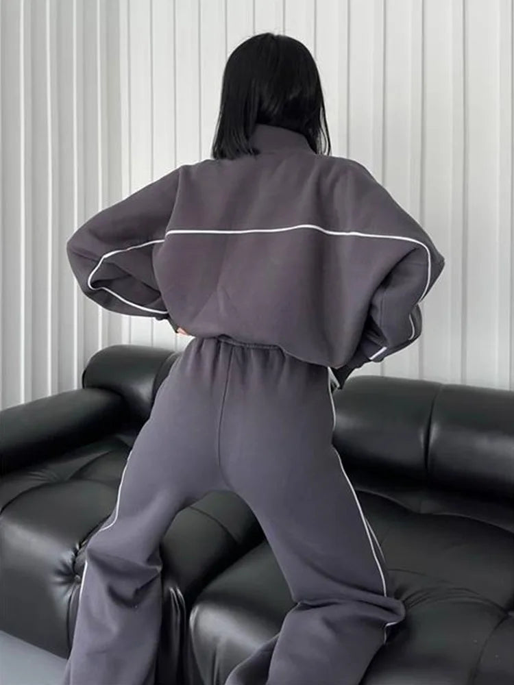 womens clothing 2 pieces set Casual Sports Suits Long Sleeved Half High Collar Cardigan Sweater Trouser Tracksuit Women Clothing