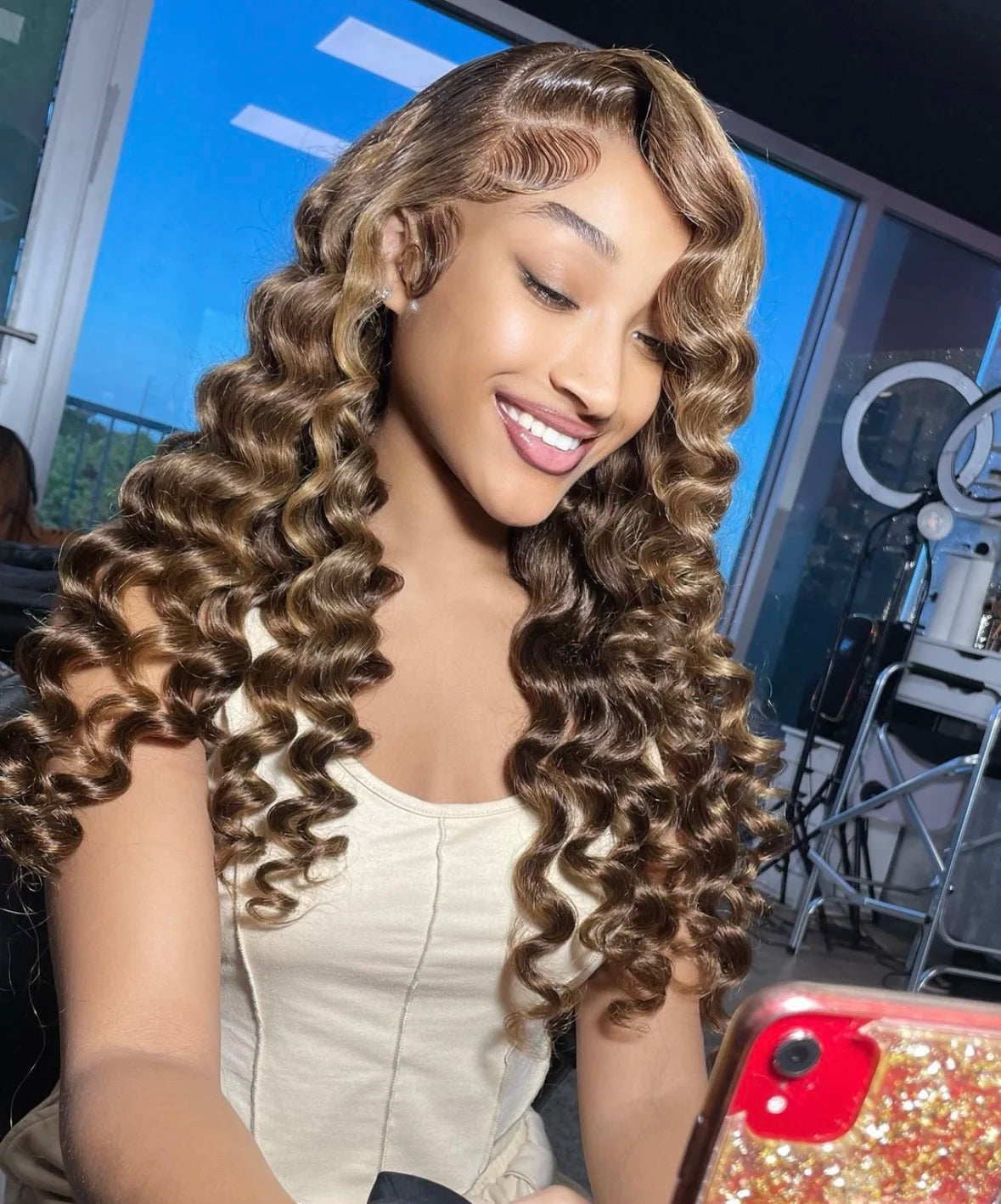 200%Density Human Hair Wig Highlight Loose Deep Wigs 13x6 Lace Front 100% Brazilian Remy Hair Preplucked Hairline With Baby Hair