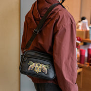 Bee Embroidery PU Men's Crossbody Shoulder Bag Commuting Satchels Waterproof PU Slide Men Bags
