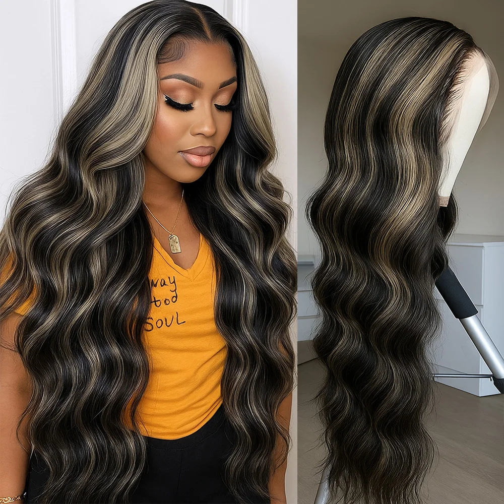 1B/27 Balayage Highlight Body Wave Wig Human Hair 30 Inch 13x4 HD Lace Frontal Wig Ombre Blonde Highlight Brazilian Hair  Wigs