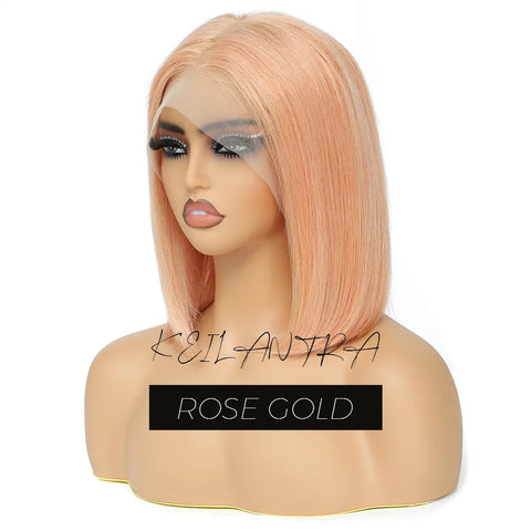 Rose Pink Short Colored Bob Human Hair Wigs Brazilian 13X4 Straight Lace Front Wigs Transparent Lace Pre Plucked Colored Wig