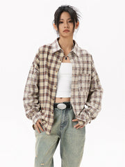 Women's Elegant Blouse Cotton Plaid Shirts Jackets Middle-aged Fashion Women's Clothing 2024 Sales Couples Shirts and Blouses