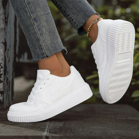Women Shoes Lightweight Breathable Ladies White Flats Sneakers Party Casual Sports Running Fashion Office Lace-up Details Shoe