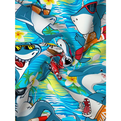 Men Shirts Cartoon Shark Hawaiian Shirt  Men Clothing