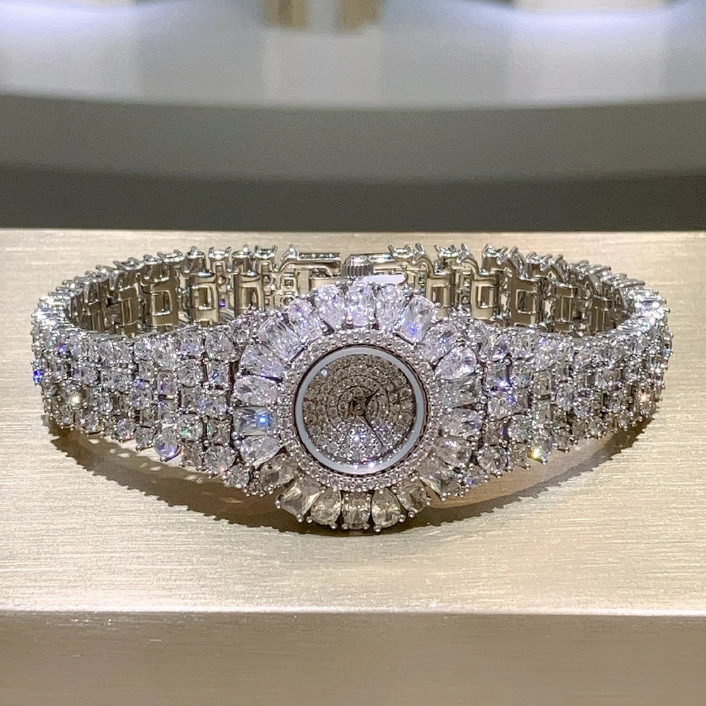 016436 Luxury Women's Watches Cubic Zircon Elements Crystal Bracelet Watch for Wedding Party Fashion Jewelry Watches