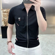 Men's Clothing White Cotton Tee Summer Minimalist Polo Neck Slim Fit Casual Sophisticated Office Ready Fashion Solid Color