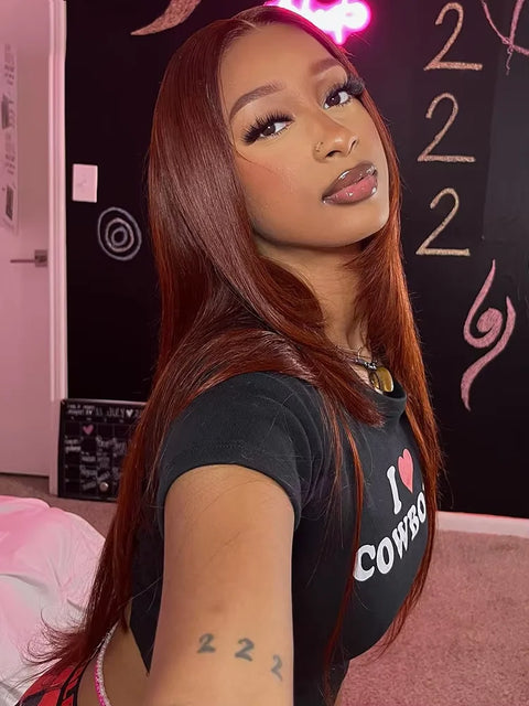 30 inch Reddish Brown Straight Wigs 13x4 HD Lace Human Hair Wig Pre Plucked Colored Lace Frontal Wigs Brazilian 100%Human Wig