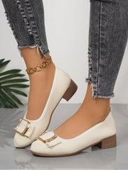 Women's shoes 2025 Soft Sole and Soft Surface Single Shoes Summer New Shallow Mouth Metal Buckle Non-slip Square Heel Shoes