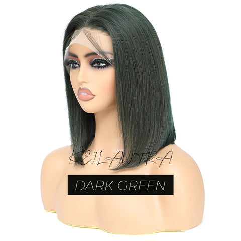 Rose Pink Short Colored Bob Human Hair Wigs Brazilian 13X4 Straight Lace Front Wigs Transparent Lace Pre Plucked Colored Wig