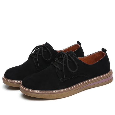Fashion Woman Comfortable Daily Business Office Shoes Lace Up Genuine Leather Casual Women&