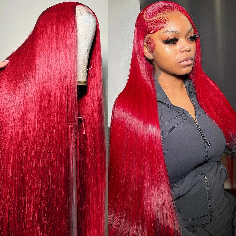 30 40 Inch Brazilian 99J Burgundy 13x6 HD Lace Front Wigs Human Hair Wig 200% Red Color Straight 13X4 Lace Frontal Wig For Women