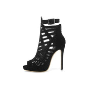 Women's Boots summer Fish mouth Open toe Hollow zipper Metal Decoration  High heel Women's shoe plus size 29-52 high11cm