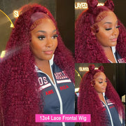 Burgudny Red Kinky Curly Human Hair Wigs Deep Wave 13x4 HD Lace Frontal Wigs 99J Red HD Lace Front 100% Human Hair Wig For Women