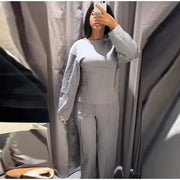 Women's Suit 2025 Spring New Women's Clothing Fashion Long Sleeve O-neck Pleated Top Double-Sided Fabric Office Top Casual Pants