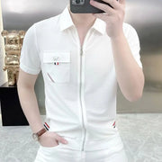 Men's Clothing White Cotton Tee Summer Minimalist Polo Neck Slim Fit Casual Sophisticated Office Ready Fashion Solid Color
