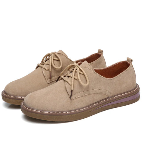 Fashion Woman Comfortable Daily Business Office Shoes Lace Up Genuine Leather Casual Women&
