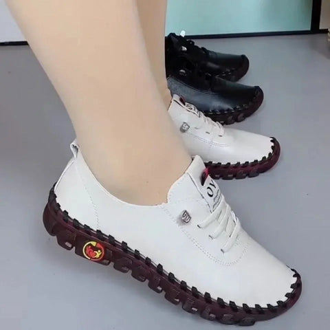 Women  Vintage Breathable Shoes Platform Loafers Lace Up Leather Hollow Slip-On New Fashion Casual Mom Shoe Zapatos Mujer 2024