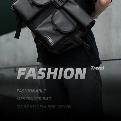 Fashion Casual Men Roll Top Shoulder Messenger Bag Large Size Outdoor Cycling Crossbody Side Bags Male Urban Trend Daypack