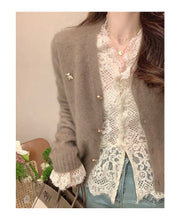 Women's Clothing 2024 Spring Autumn Sexy Hollow Out Lace Chic Vintage T-shirts Female Casual Solid V Neck Slim Long Sleeve Tops