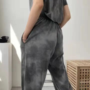 Women Clothing Sets Short Sleeve T-shirt+Pant 2Pcs 2024 Summer Camouflage Tie-Dyed Loose Tees Tops Sports Casual Suit New