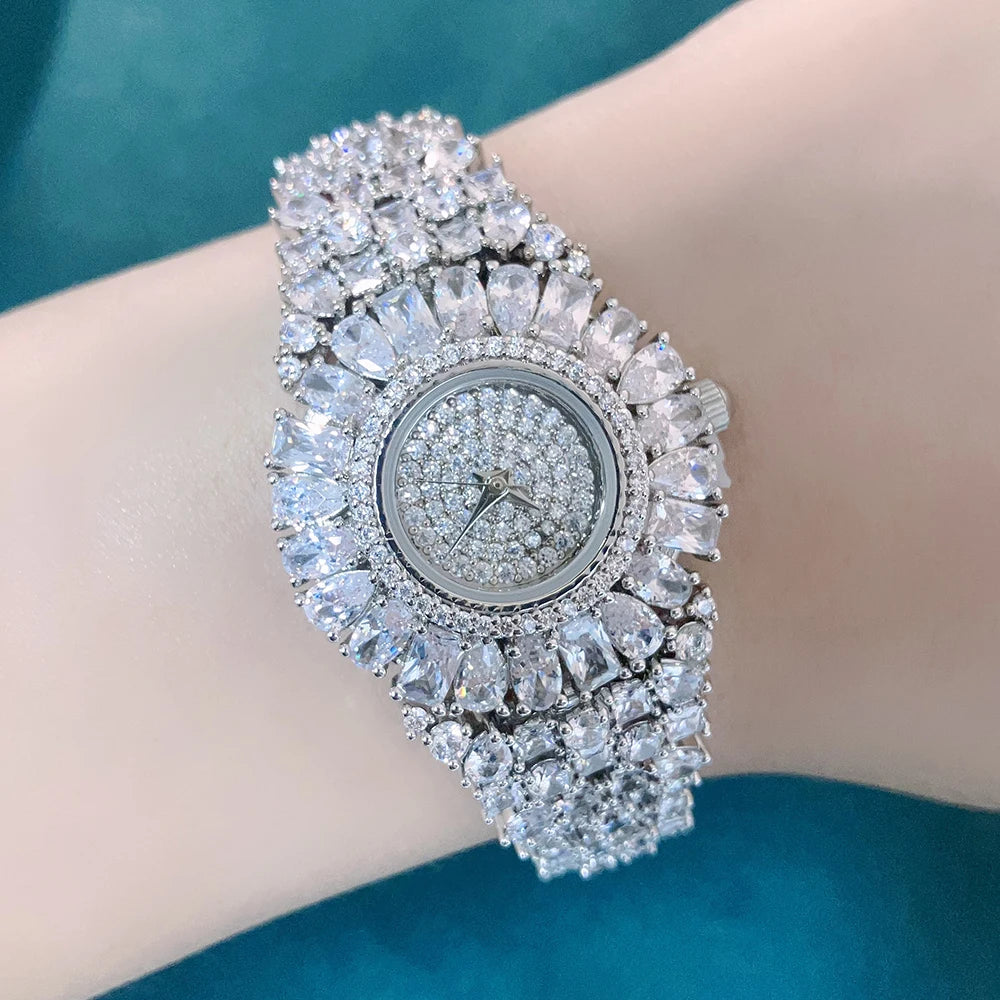 016436 Luxury Women's Watches Cubic Zircon Elements Crystal Bracelet Watch for Wedding Party Fashion Jewelry Watches
