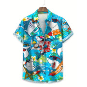 Men Shirts Cartoon Shark Hawaiian Shirt  Men Clothing