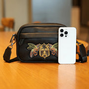 Bee Embroidery PU Men's Crossbody Shoulder Bag Commuting Satchels Waterproof PU Slide Men Bags