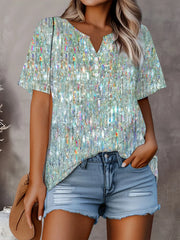 Women's  Round Collar Button Short-sleeved T-shirt  Women Clothing  SUMMER