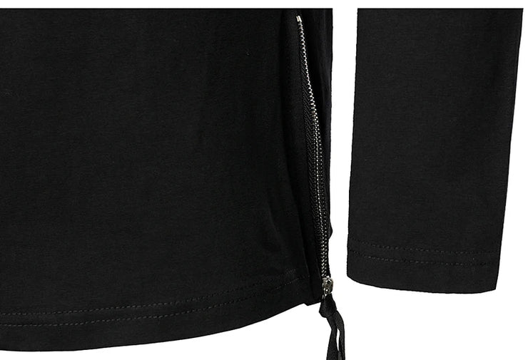 Men Clothing T Shirt High Street Streamer Functional Tactics Personalized Zipper Crewneck T-shirts Black Hip Hop Punk Camisetas