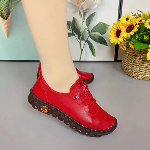 Women  Vintage Breathable Shoes Platform Loafers Lace Up Leather Hollow Slip-On New Fashion Casual Mom Shoe Zapatos Mujer 2024