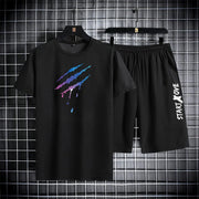 Trendy Suits for men  Men's Summer Shorts Set Gym Outfit Student Short Sleeve Tee 2 Piece Set Tracksuits Men Casual Men Clothing