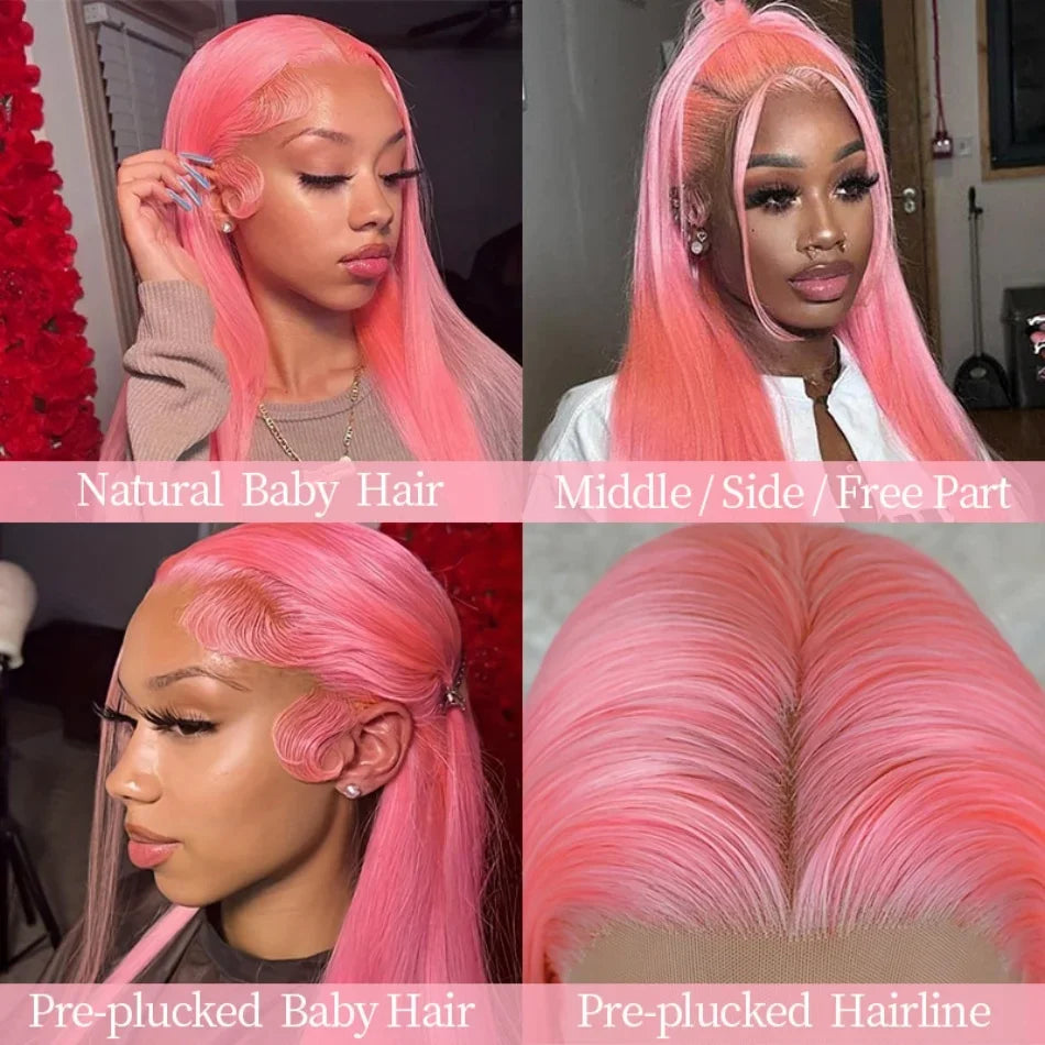 13x6 HD Lace Frontal Wig Bone Straight pink Lace Front Wig Human Hair For Women Brazilian 613 Color 13x4 Lace Frontal Wig