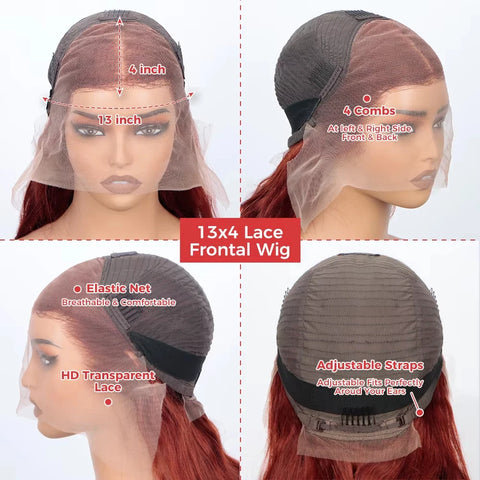 30 inch Reddish Brown Straight Wigs 13x4 HD Lace Human Hair Wig Pre Plucked Colored Lace Frontal Wigs Brazilian 100%Human Wig