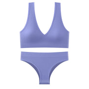 Sexy Women's Seamless Top Set, Low Waisted Underwear, Wireless Underwear, Backless Suit, Underwear, Underwear, Padded Bra Set ﻿