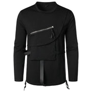 Men Clothing T Shirt High Street Streamer Functional Tactics Personalized Zipper Crewneck T-shirts Black Hip Hop Punk Camisetas